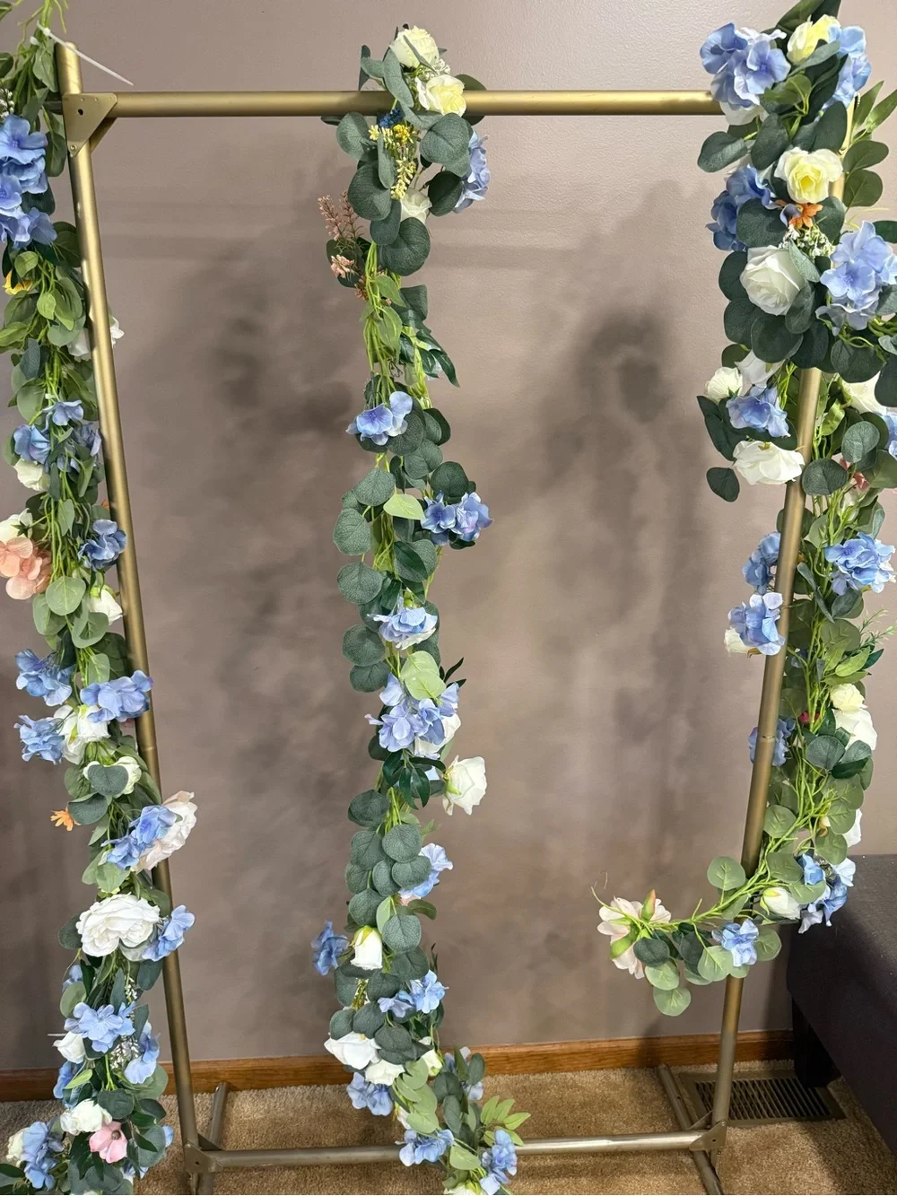 4-Floral Artificial Eucalyptus Garland with Blue Hydrangeas and Roses